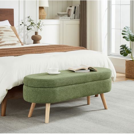 Banco con almacenaje chenilla 110 cm verde OKMYHOME (1/5)