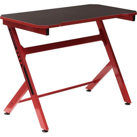 Altobuy – Bureau gamer métallique noir et rouge – Dimensions 100 x 50 x H75cm – Piétement acier rouge – Confort optimal devant l'écran (1/5)