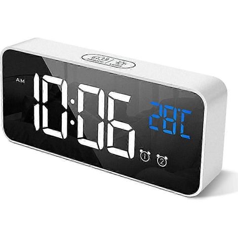 Réveil numérique HOMVILLA avec grand affichage LED de la température, réveil miroir portable avec double alarme de sommeil et variateur de luminosité à 4 niveaux. (1/5)