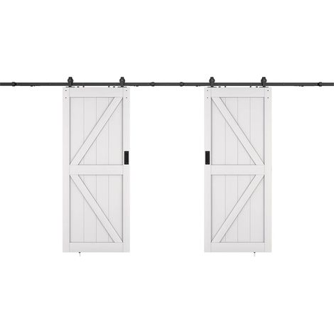Porte coulissante double avec système en applique - Bois et MDF - blanc - 2 x H205 x 83 cm - NEFARA (1/5)