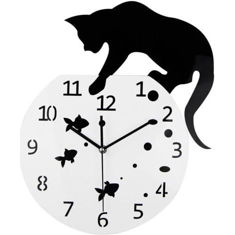 Fishbowl Horloge Chat Horloge Murale Créative Horloge Murale Maison DIY Décoration Chat sur Horloge Salon Miroir 3D Wall Design (1/5)