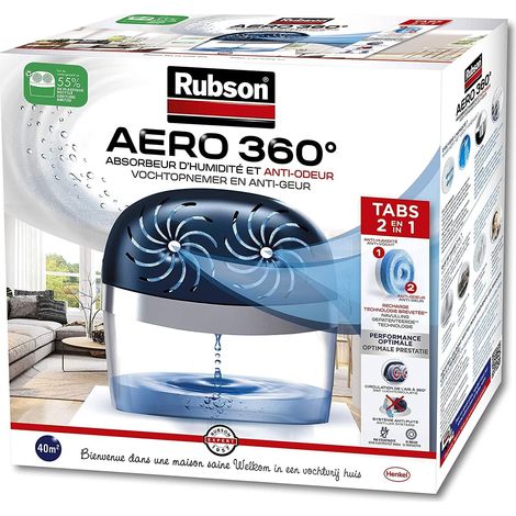 AERO 360° Absorbeur d'humidité pour pièces de 40 m², déshumidificateur d'air anti odeurs & anti moisissure, inclus 2 recharges neutres de 450 g (1/5)