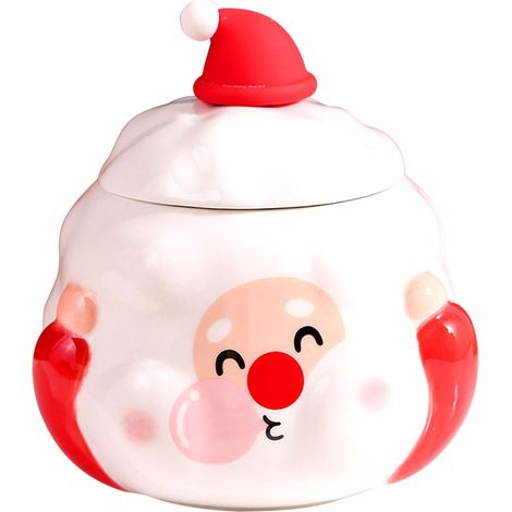 Tasse De Noël - En Céramique - Avec Couvercle Et Cuillère - Capacité Élevée - Pour Café Thé Lait - 12 5 X 12 X 12 Cm - 1 Pièce