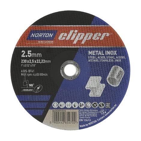 Disco  de corte  D230x2,5mm  Tipo 41  Metal-Inox Bohr.22,23mm  NORTON CLIPPER (1/2)