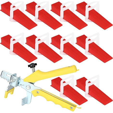 Lot de 601 Système de Nivellement, Languette de Nivellement 1.5 mm, avec 500 Languettes de Traction, 100 Cales Réutilisable, 1 Pince pour Aider à la Pose de Carrelage 6 à 15 mm de épaisseur