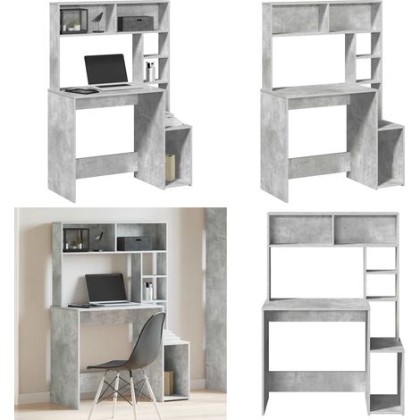 Bureau avec étagères gris béton 100x45x140 cm bois d'ingénierie - Bureau bois d'ingénierie - Bureau gris béton (1/5)
