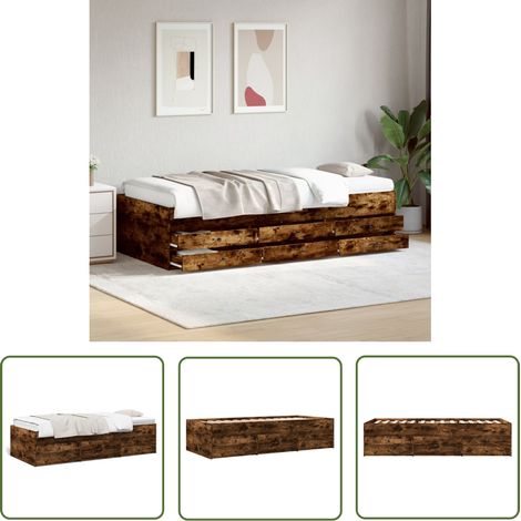 The Living Store Lit de jour avec tiroirs sans matelas chêne fumé 100x200 cm - Lit Deux Places - Canapé Convertible - Meuble Multifonctionnel - Rangements Intégrés - Tiroir Coulissant (1/5)