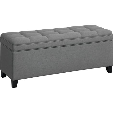 Banc de Rangement Coffre 112L Assise Capitonnée Tissu Effet Lin 120x40x48 cm Gris Foncé pour Chambre Entrée (1/5)