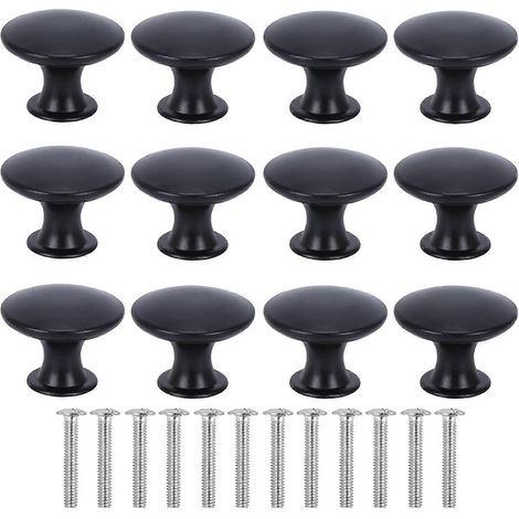 Ensemble de 12 poignées de porte rondes noires modernes, 30 mm, avec vis, pour meubles de chambre, cuisine ou placard. (1/5)