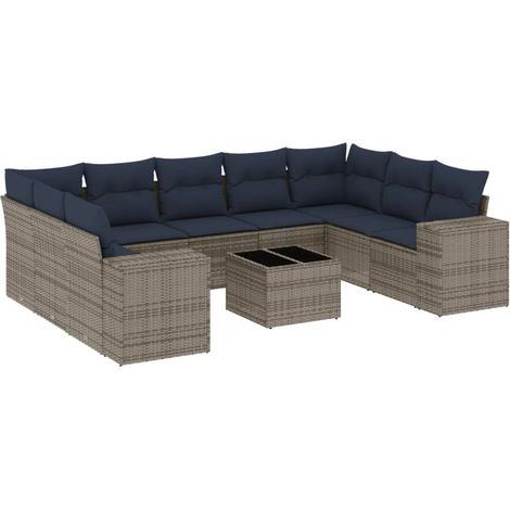 Maison Exclusive - 10-teiliges Gartensofa-Set mit Kissen, grau, P (1/5)