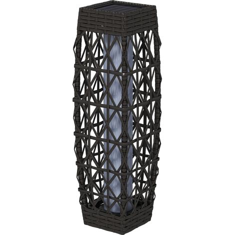 Lampe solaire extérieur rotin LED allumage automatique résistant intempéries structure métallique gris 20x20x68 cm