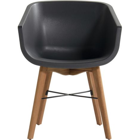 CHALET & JARDIN Lot de 2 chaises Amalia Eucalyptus en résine - pieds en bois - Anthracite (1/5)