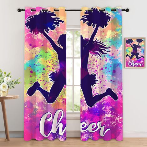 Rideau Occultant Gymnastique - Décoration Pom-Pom Girl, Rideau Thermique Motif Danse Graffiti Coloré, Lot de 2 Rideaux Opaque à Oeillets pour Fenetre Chambre Salon, 140x160 cm (LxH) - 2x L 140 X H 160 (1/5)