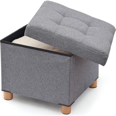 CONTENITORE IN TESSUTO OTTOMAN GRIGIO CON PIEDINI IN LEGNO 38X38X34H CM (1/5)