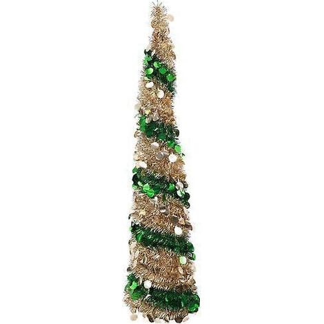 Sapin de Noël en crayon à paillettes, pliable, fin, réutilisable, avec guirlande en forme de crayonvert (1/5)