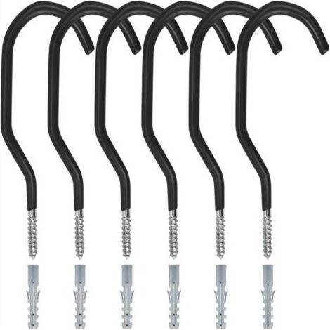 Lot de 3 paires de crochets pour vélo à fixer au plafond, crochets noirs avec chevilles (1/5)
