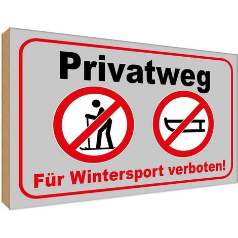 Panneau en bois 30x40 cm Chemin privé Sports d'hiver interdits Panneau d'avertissement Panneau d'information (1/4)