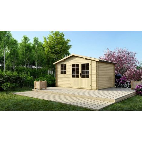 Altanka – Abri de jardin bois 11,70m² – Dimensions 3,90x3m – Épaisseur 34mm – Type de bois sapin – Toit à deux pentes avec couverture OSB