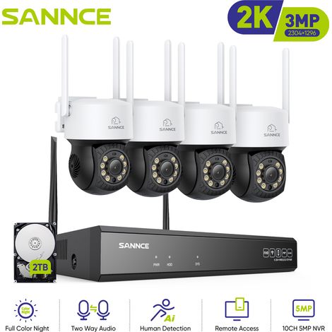 SANNCE 3MP Kit de Videovigilancia WiFi Protection Night Vision Electrónico Alerta Security Cámaras CCTV Sistema - 2TB (1/5)
