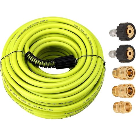 Tuyau de Nettoyage Haute Pression 30,5 m x 1/4" (6.35 mm) – Flexible de Remplacement avec Kits de Connexion Rapide - Tuyau Haute Pression avec Raccords M22 14 mm - 250 Bar (1/5)
