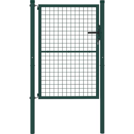 Portillon jardin vert 97x175cm acier serrure clés poignée portail extérieur clôture propriété