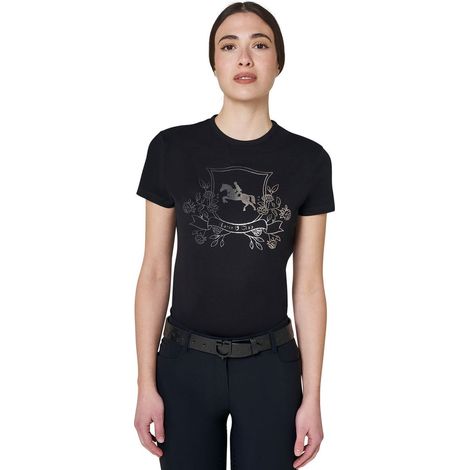 L, Bianco: T-shirt da donna slim fit in cotone a manica corta con stampa laminata (1/5)