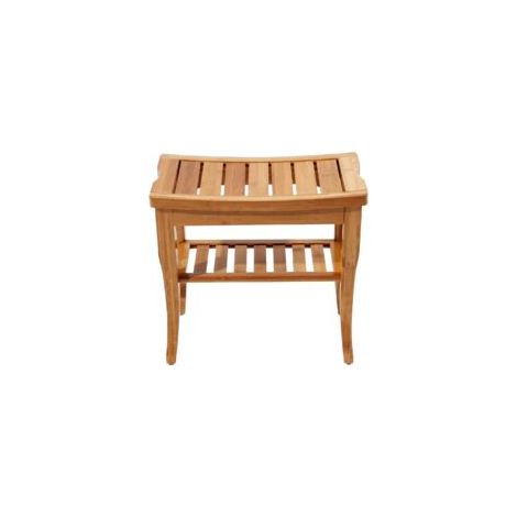 Tabouret de salle de bain en bambou – Banc de douche ergonomique – 2 étagères de rangement – Charge max 80 kg – Dimensions 47.5x26x44.5 cm (1/4)