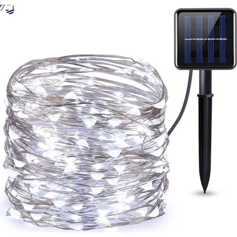 Guirlande Lumineuse Solaire en Fil de Cuivre à LED Lumières Extérieures Imperméables Jardin Décoration de Noël 1 Set 200 Guirlandes LED 8 Fonctions 22m Lumière Blanche (1/2)