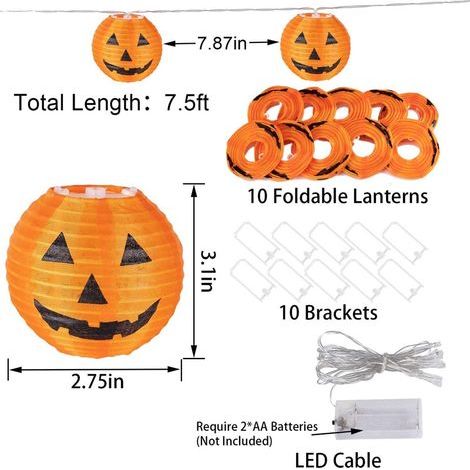 Guirlande lumineuse citrouille d'Halloween à économie d'énergie, 20 LED haute luminosité, pour décorer votre jardin. (1/5)