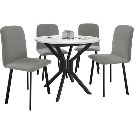 Salle à manger complète Edmond 118, Blanc + Noir, 77x0x0cm, Diamètre: 90, Nombre de chaises: 4, Style: Contemporary (1/5)