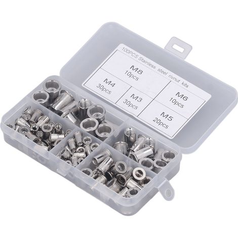 100 Rivets écrous plats ronds moletés M3 M4 M5 M6 M8 en alliage d'aluminium pour fixation automobile (1/5)