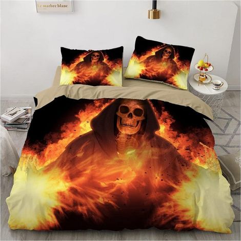 Bettwäsche-Set Totenkopf 220x240cm mit 2 Kissenbezügen 80x80cm Mikrofaser Halloween