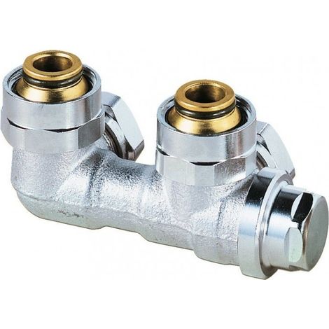 Set di collegamento Vekolux Rp1/2 per radiatori con attacco inferiore con inserto valvola con funzione di intercettazione e scarico, bitubo, angolare (1/5)