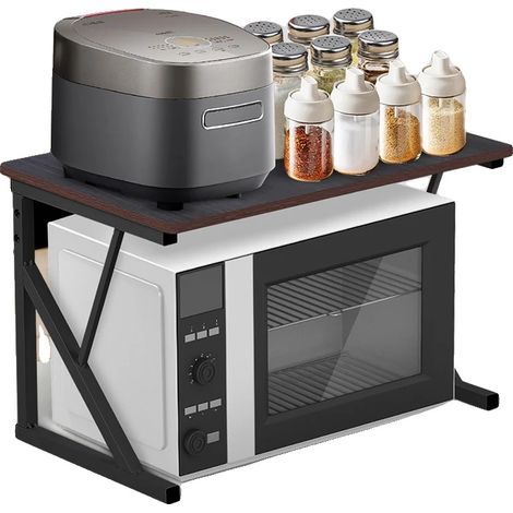 Étagère de four à micro-ondes, acier durable, design gain de place, noir (1/2)