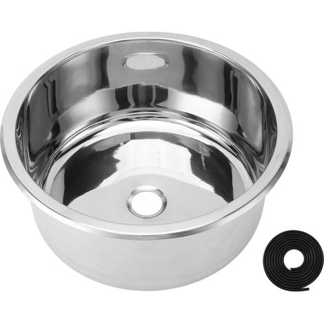 Évier de Bar à bol unique de 12 pouces, cuisine ronde en acier inoxydable poli avec trou de vidange de 40mm pour bateau caravane RV. (1/4)