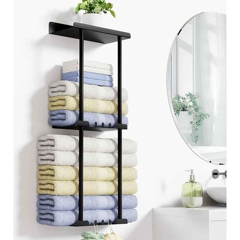 Portasciugamani da parete per bagno, portasciugamani nero con ganci e barre per bagno e cucina (1/4)