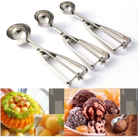 3Pcs stainless steel Ice Cream Scoop Cream Iced Portioner Cookie Spoon(4cm, 5cm, 6cm) (1/4)