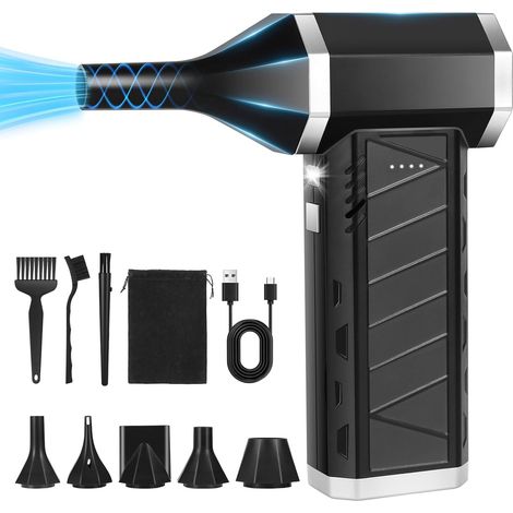 Souffleur Air Comprimé- 150000 TR/Min de Pulvérisation d’Air Comprimé avec Batterie 6000mAh et 5 buses, Kit de Nettoyage de Clavier d’Aspirateur à 3 Vitesses avec Lumière LED pour Le Nettoyage de PC (1/5)
