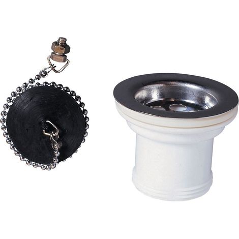 Wirquin – Bonde évier Ø50mm sans trop-plein – Grille inox avec bouchon à chainette – Système de vidage économique – Pour espaces confinés