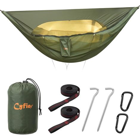 Hängematte mit Moskitonetz und Plane – Ultraleichte und tragbare Outdoor-Hängematte – 290 x 140 cm, Tragkraft 200 kg, vielseitig einsetzbar zum Wandern, Campen und für den Garten