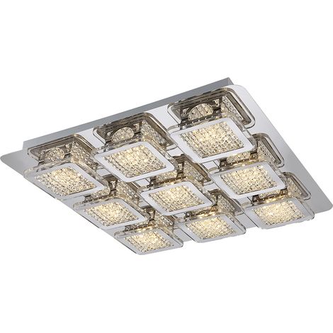 Deckenlampe modern Wohnzimmerlampe LED Designlampe Kristalle eckig, Metall, Kunststoff, LED 45W 4950lm 3000K warmweiß, LxBxH 40x40x6,5 cm