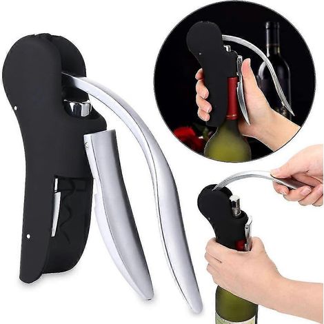 Ouvre-bouteille - Tire-bouchon vertical noir à levier avec coupe-capsule (1/5)