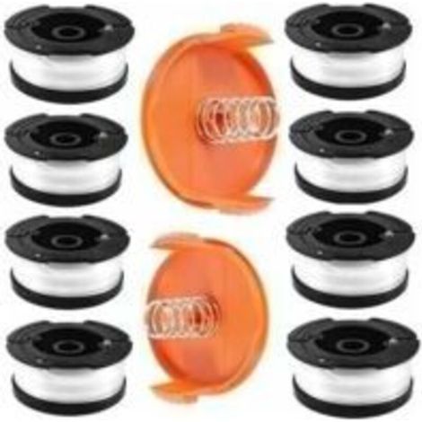 Bobine Fil Coupe Bordure pour Black et Decker Coupe-Bordures, 8 Bobine de Fil Debroussailleuse avec 2 Couvercle de Bobine et 2 Ressort, Bobines A6481 A6485 Compatible avec Black et Decker Af-100 -DPZO