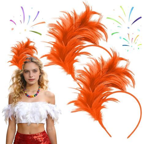 2 Pack Feather Headbands Multicolor 20s Hair Accessories for Carnival Cocktail Cosplay Wedding Party (Green, Yellow, Purple) (1/5)