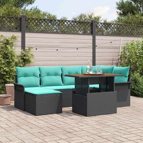 Conjunto de sofá de jardín 7 pcs Negro Poliratán (1/5)