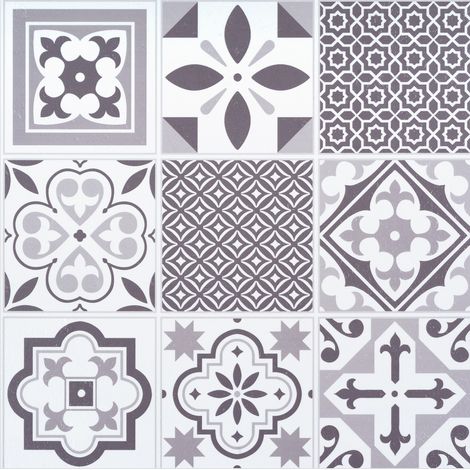 Selbstklebende Wandfliesen Orientalischer Flieseneffekt Grau 30,5x30,5cm, Packung mit 6 - Access Deco