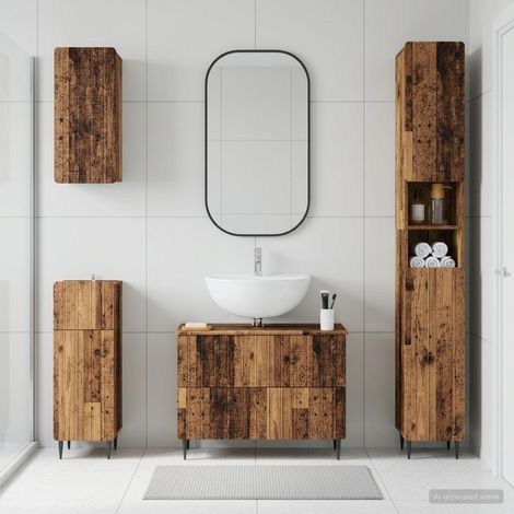 vidaXL 4 Piece Bathroom Cabinet Set ZWOLLE Old Wood Engineered Wood (1/5)
