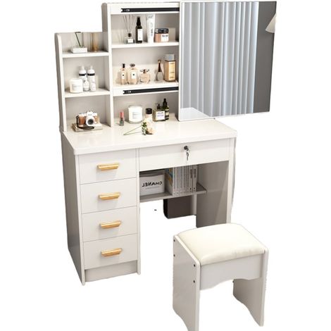 TRADE SHOP - Toeletta Con Specchio Scorrevole Cassetti Ripiani Sgabello Postazione Da Trucco Camera - (1/5)