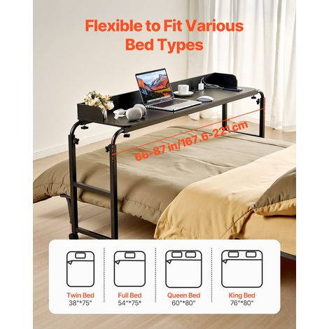 Table de lit mobile, table d'appoint avec 4 roulettes (dont 2 avec freins) et prise de courant, bureau au-dessus du lit réglable en… (1/5)