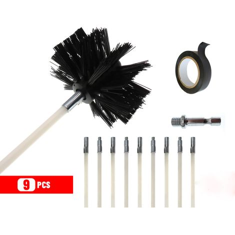Kit Brosse Nettoyage Cheminée, Cheminee Outil Nettoyage de CheminéE Brosses Kit Comprenant 9 Tiges Flexibles de 41 cm et 1 TêTes de Brosse 4inch de Diamètre pour PoêLe à Bois (1/5)
